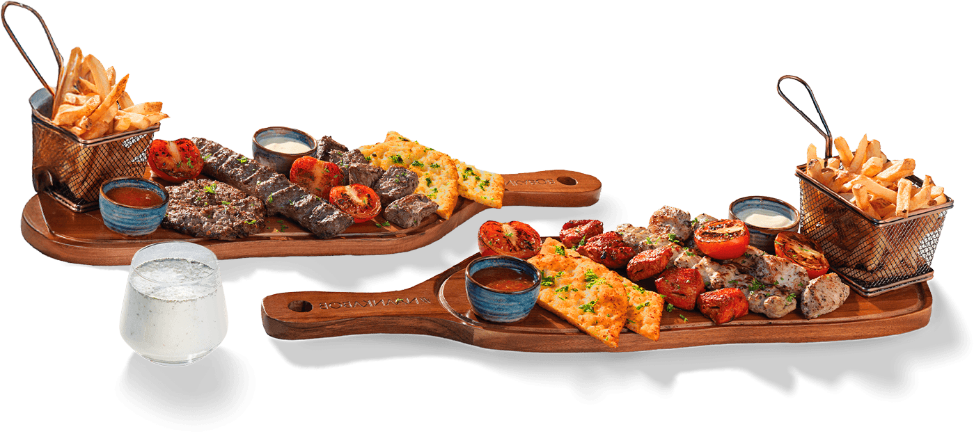 Chef selects dishes -chicken lover and beef lover plates